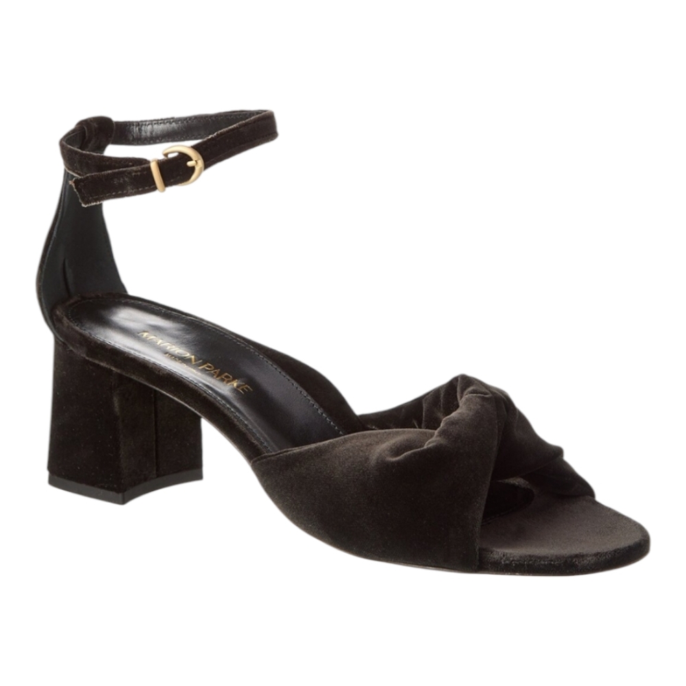 Marion Parke Carrie 60 Forest Green Velvet Knotted Block Heel Sandal 38.5 NIB